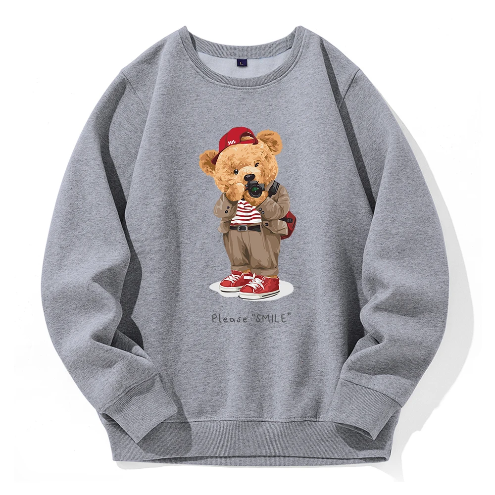 Fashion Teddy Bear Taking Your Photo For Men Hoodies Image Novelty Funny Hoody Loose O-Neck Fleece Hoodie Casual Sports Clothes