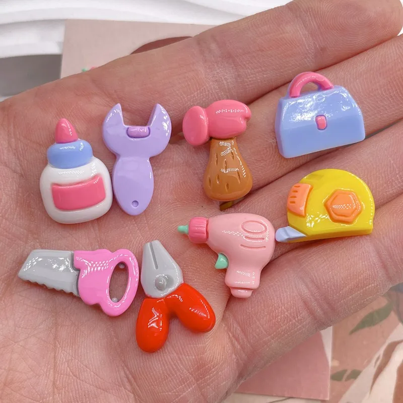 5pc Cartoon Hammer Wrench Toolbox Dollhouse Decoration Parts Resin Flatback Cabochons Crafts Scrapbooking Cell Phone Accessories