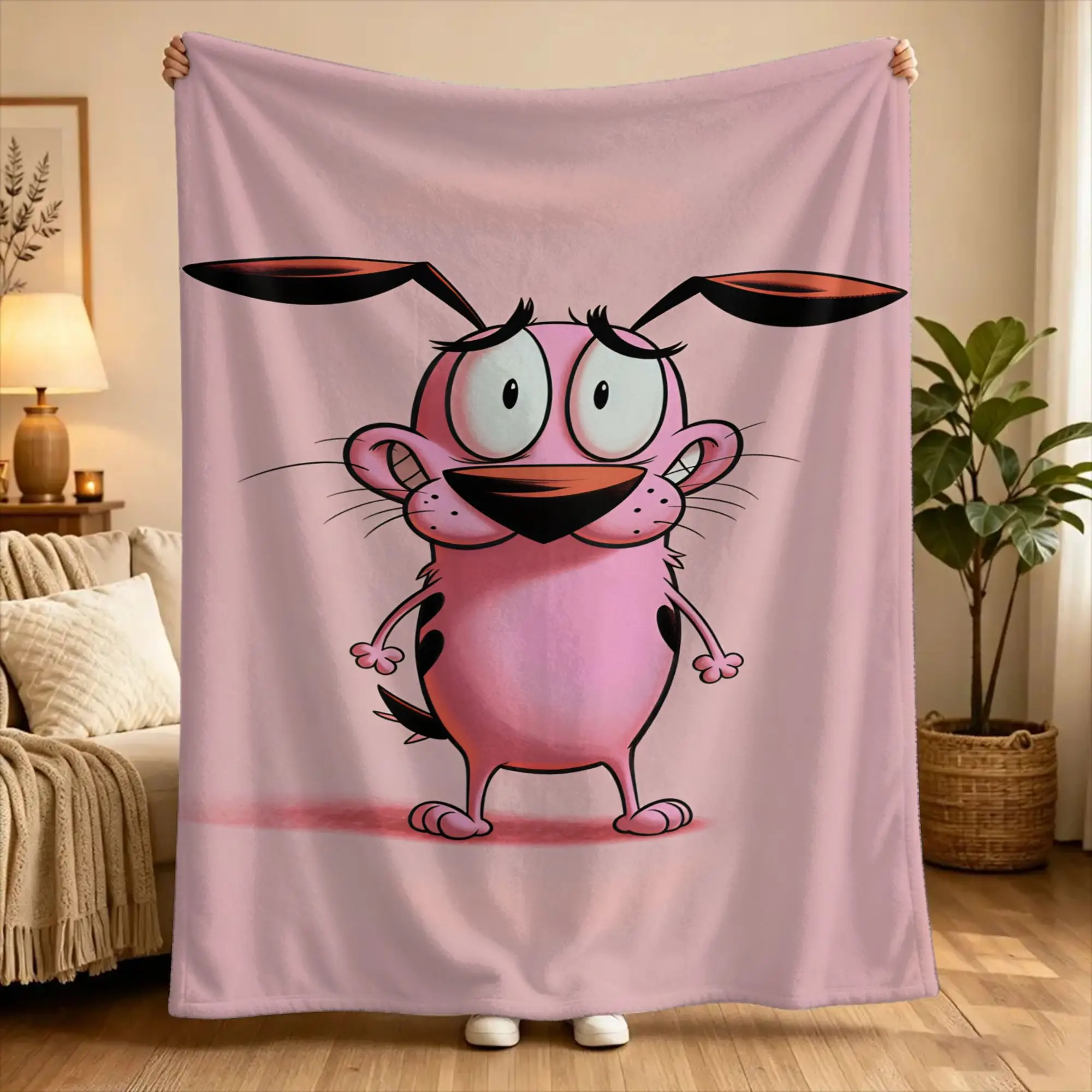 Couraged Cowardlys Dogs Blanket  Warm Novelty Plush Throw Blanket For Couch Chair Airplane Travel Flannel Bedspread Bed Cover