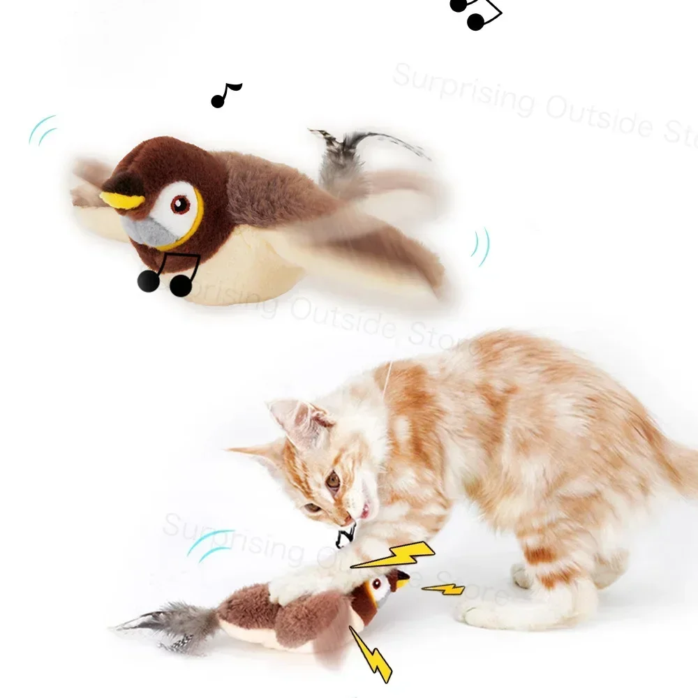 

Interactive Cat Toys Electric Squeaky Simulation Bird Plush Cats Pets Teasing Toys with Feather Catnip Kitten Chirping Bird Toys