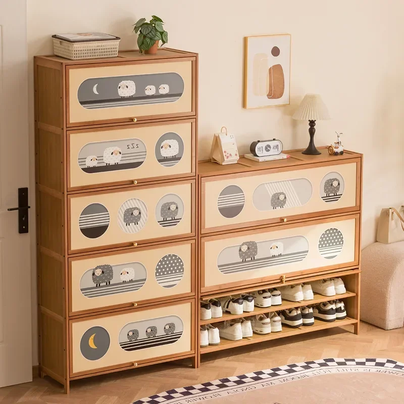 Shoe cabinet household door home storage cabinet integrated against the wall corridor simple shoe rack multi-layer new model