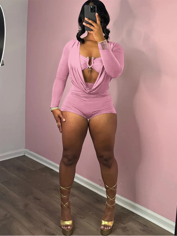Weird Puss Sexy Women Swing Collar Romper+Metal Buckle Bra Hipster Midnight Party Coquette New Spring Trend Workout Playsuits