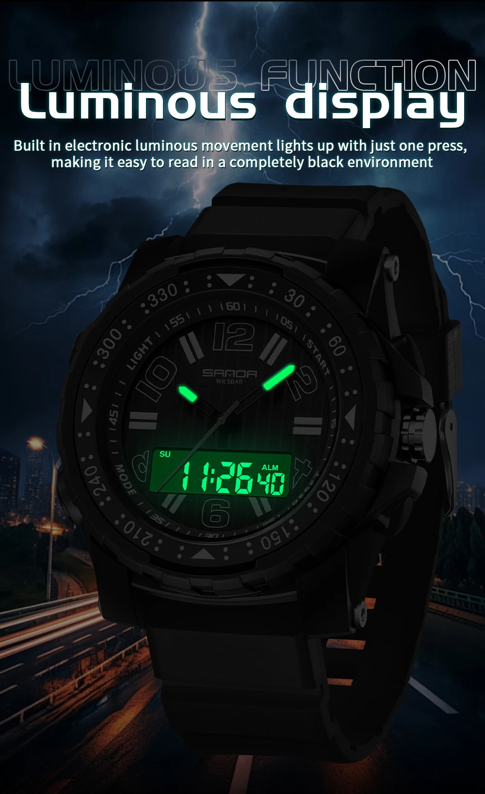 SANDA 3375 Mode Herren Elektronische Uhr Sport Multifunktionale Wasserdichte LED Nachtlicht Student Elektronische Uhr 2025