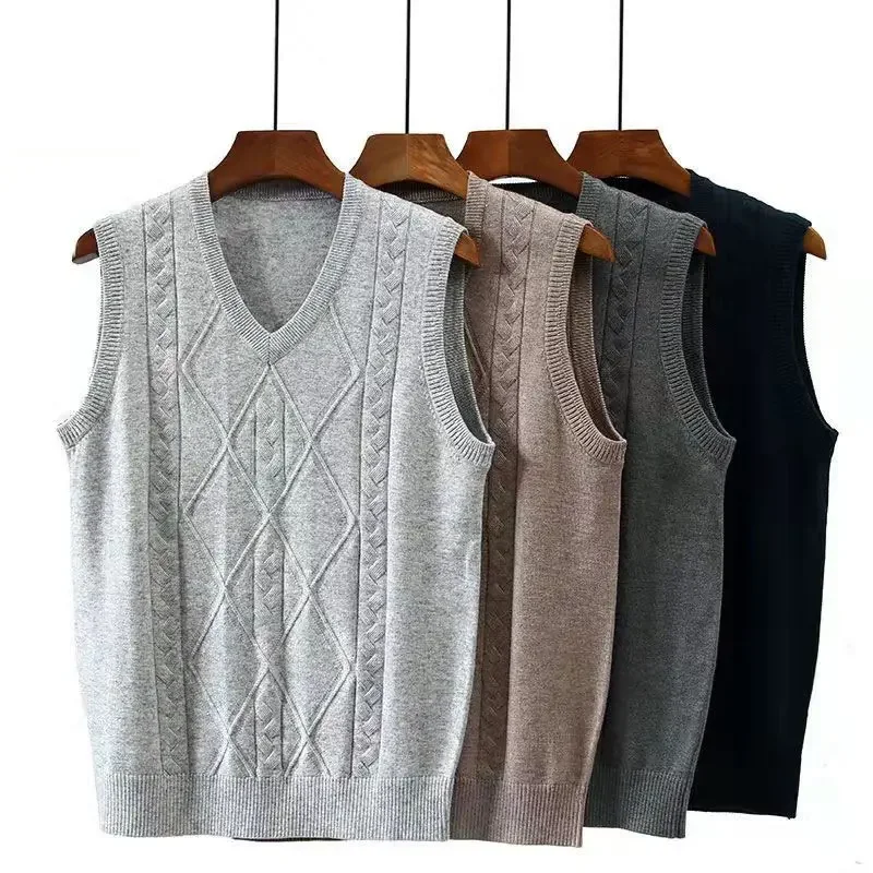 Neue Herbst Frühling Mode Marke Pullover Pullover V-Ausschnitt Strickweste Männer trend ige Wolle lose ärmellose lässige Männer Kleidung