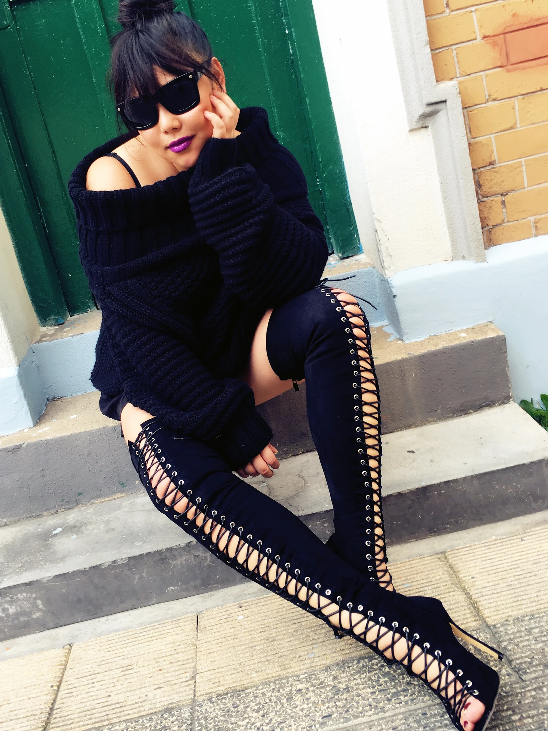 

Loose Fit Lantern Sve Knitwear One oulder Turn-down Collar Thi Woolen Miss Biggie plus Size Women's Faion Winter Swe...