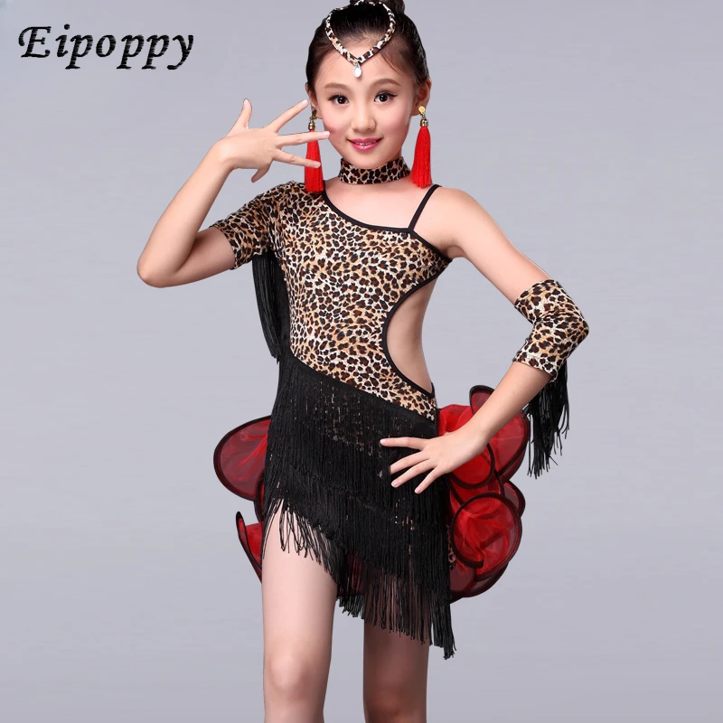 زي تنورة الرقص اللاتينية للأطفال ، ملابس الرقص اللاتينية للبنات ، فستان شرابات ، ملابس المنافسة
