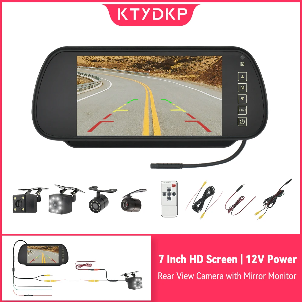 KTYDKP 7 Inch Car Rear View Camera with Mirror Monitor for Vehicle Parking Rervesing Camera with 7