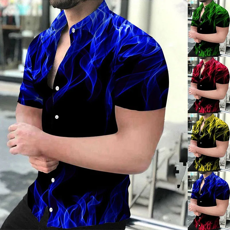 Men's Casual Short Sleeve 3D Printed Flame Shirt Personalized Men's Clothing