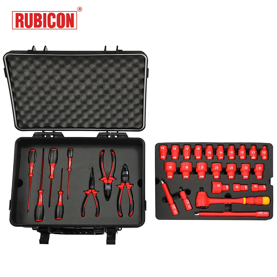 Japan RUBICON 32 PCS Insulated Tool Set 1000V VDE Contains Socket,Screwdrivers,Pliers and wrench with Tool Box NO.REV-32S