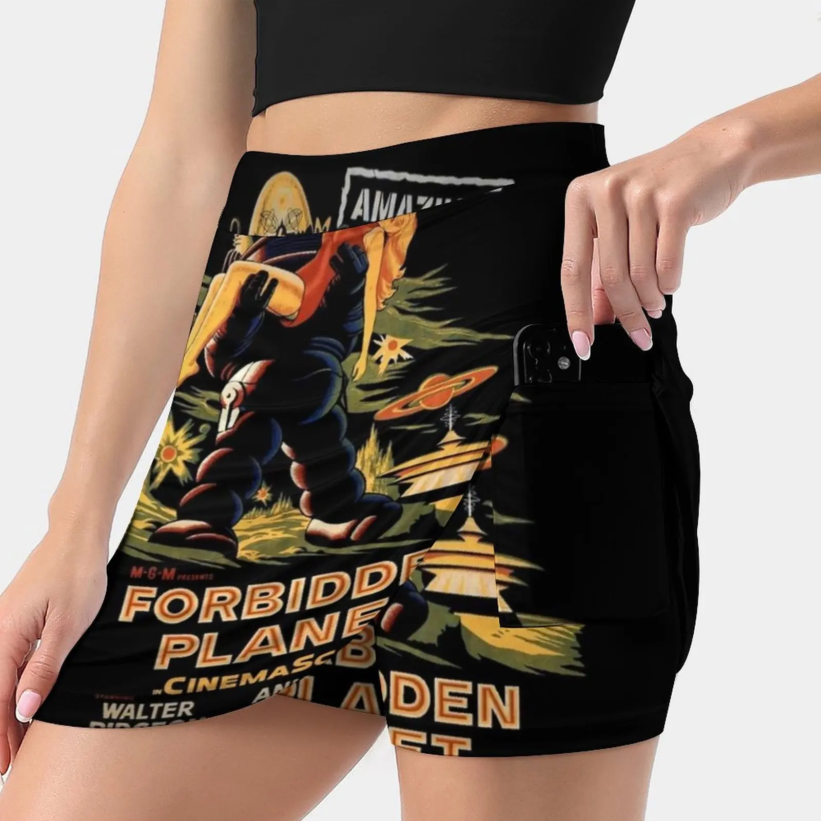 

Forbidden Planet Poster Women's skirt With Hide Pocket Tennis Skirt Golf Skirts Badminton Skirts Running skirts Classic Sci Fi