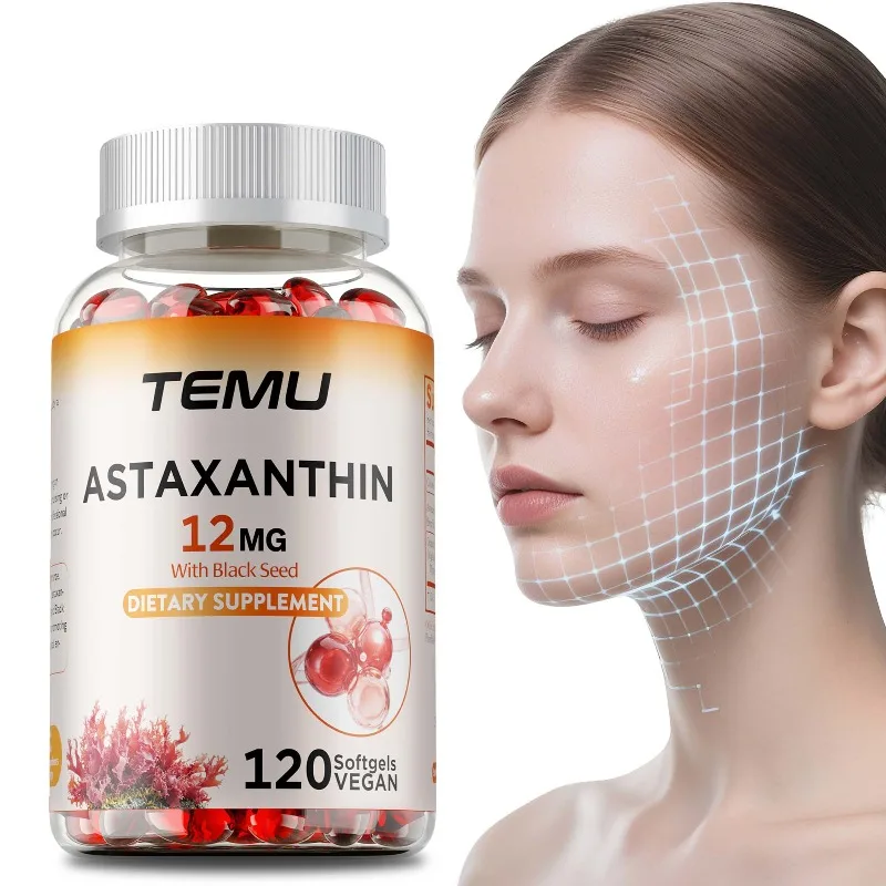

Astaxanthin 12mg - with Organic Black Seed, Promotes Heart, Skin and Cardiovascular Health, Accelerates Metabolism, Non-GMO