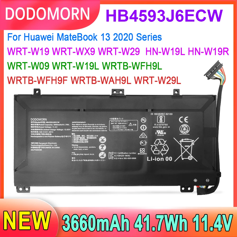 DODOMORN HB4593J6ECW New Battery For Huawei MateBook 13 2020 Series HN-W19L HN-W19R WRT-W29L WRT-W19 WRT-WX9 Quality Assurance