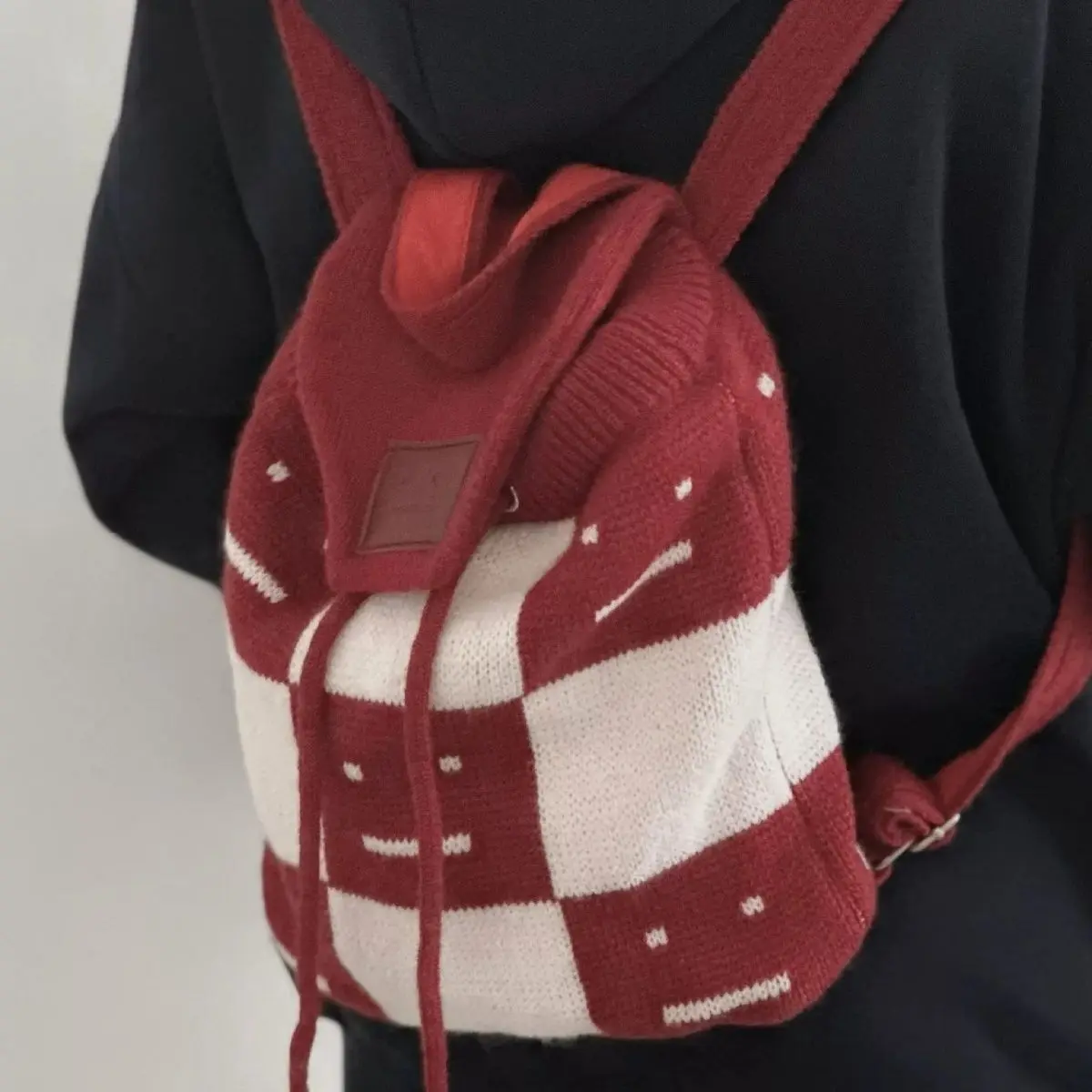 Ins الكورية محبوك ابتسامة الوجه على ظهره المرأة منقوشة كتلة اللون سعة كبيرة الرباط Daypack السيدات اليومية Mochilas Mujer جديد