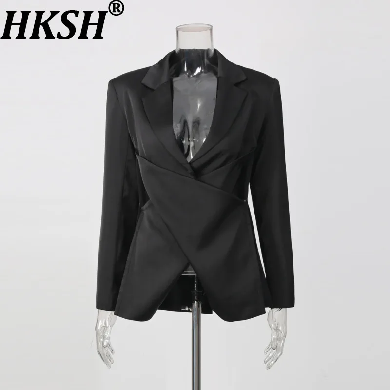 HKSH Women's Blazer Elegant Sexy Hollow Out Expose Waist Design Dark Style Patchwork Punk Long Sleeve Slim Fit Suit-Coat HK28007