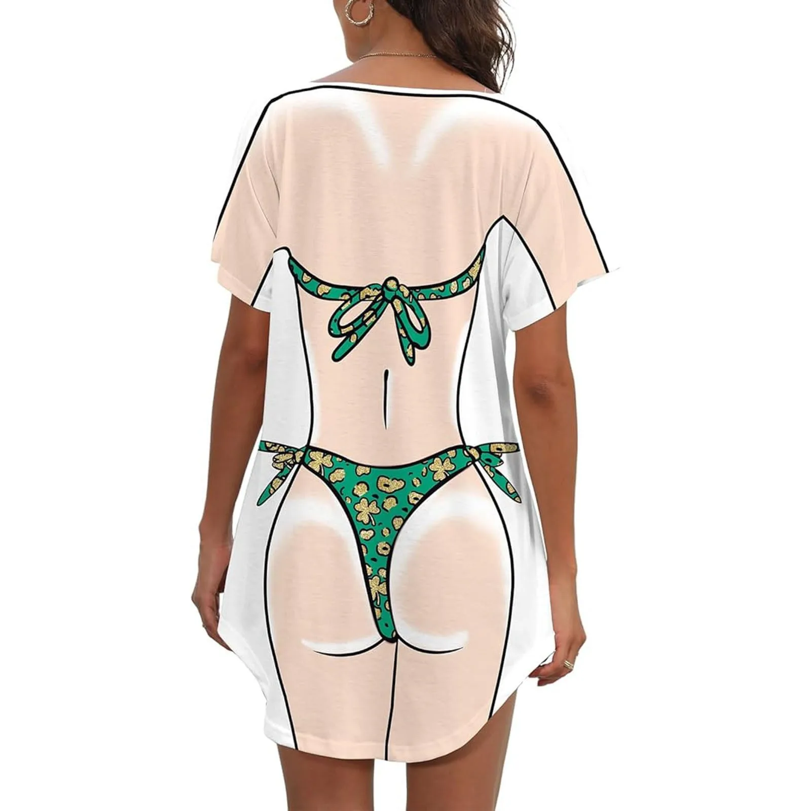 Robe décontractée à manches courtes et col rond pour femmes, vêtements amusants, bikini imprimé en 3D, robe de plage, couverture mignonne créative, été, 2024