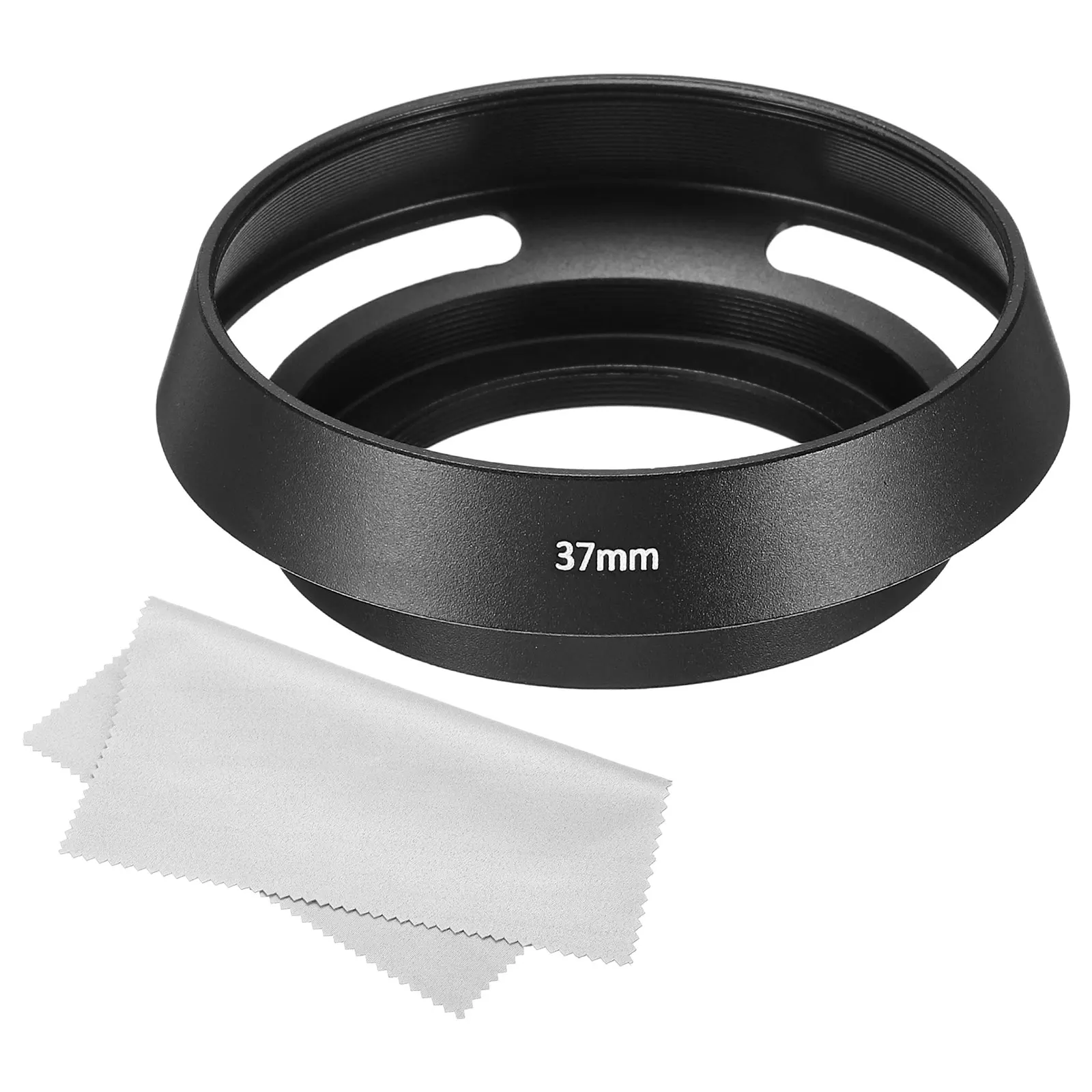 1Pcs 37-77mm Metal Lens Hood Standard Vented Matte Surface Anti-reflective Inside Hood with Cleaning Cloth for Camera Lens Black