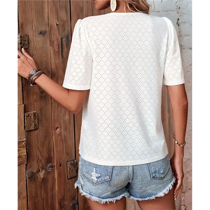 ผู้หญิงเสื้อลําลองธุรกิจ Dressy เสื้อทํางานฤดูร้อนชุดแฟชั่น 2025 แขนสั้น V คอ TShirt