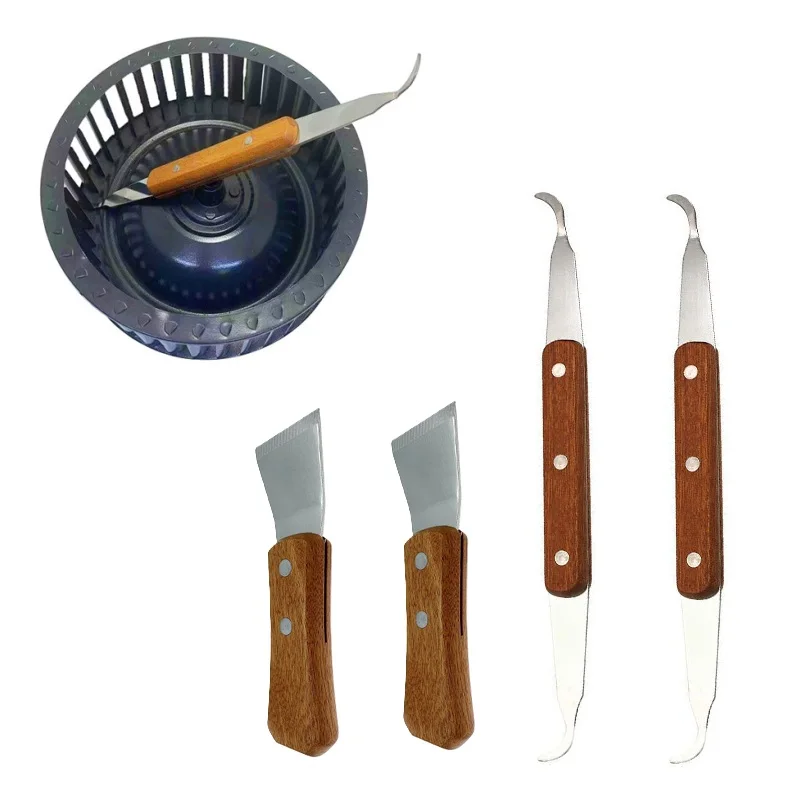 Stainless Steel Double Ended Scraper Kit 4Pcs with Comfortable Wooden Handle for Range Hood Griddle and Flat Cleaning