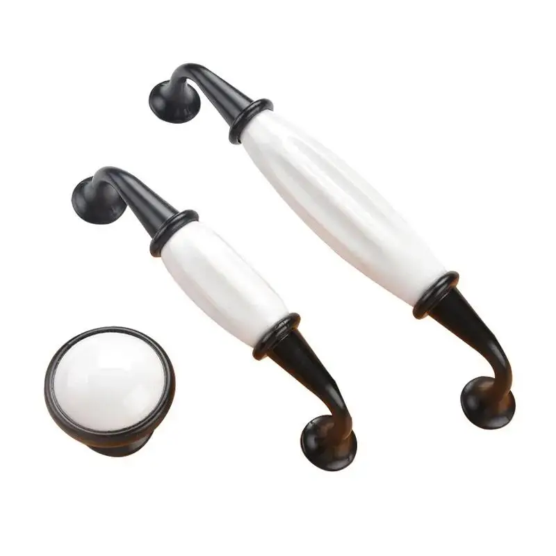 Cabinet Ceramic Black White Handle European Aluminum Wardrobe Door Handle Drawer Modern Minimalist Handle Furniture Hardware