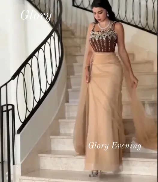 فساتين سهرة شيفون بكريستال بني مطوي فساتين لحضور الحفلات الموسيقية ترتر مطرز فستان عيد ميلاد سعودي فيستدوس دي غالا حسب الطلب
