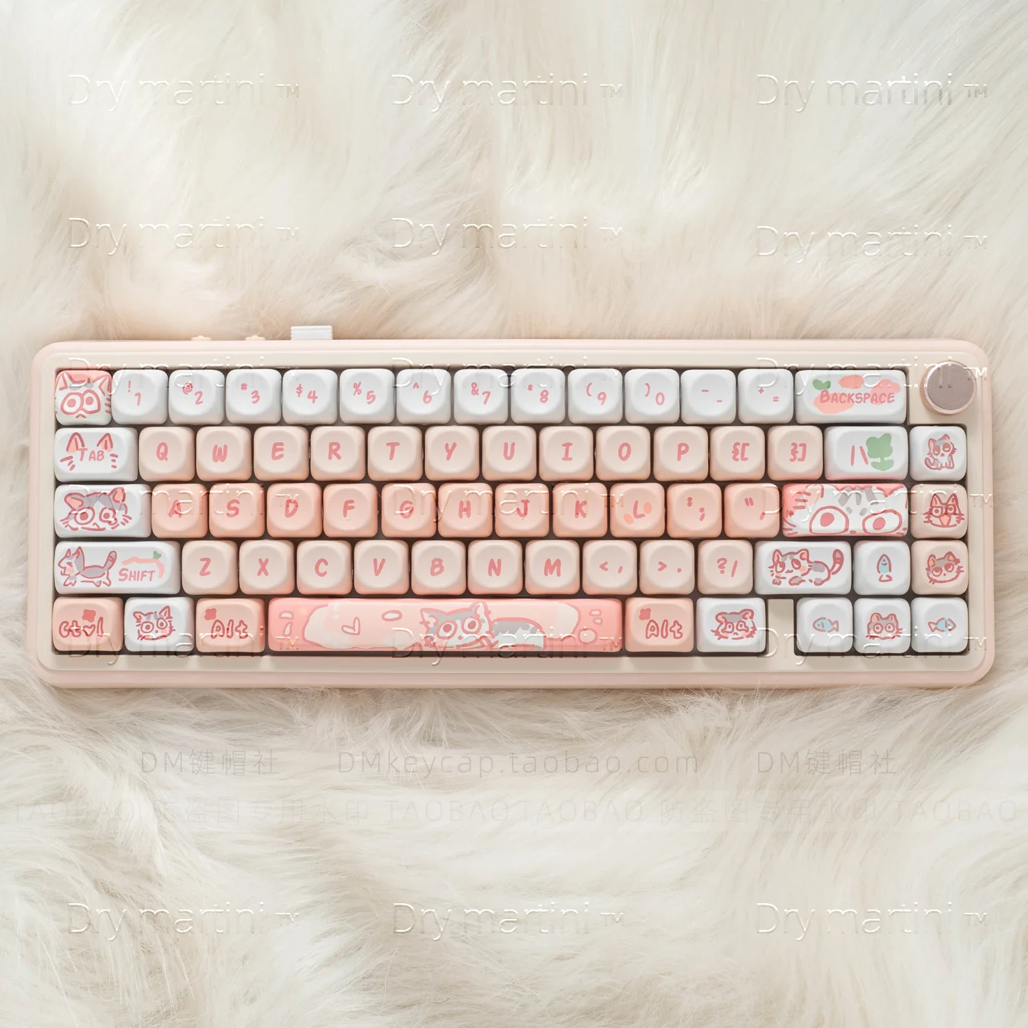 

Pink Meow Keycap Cute Ball Cap Pink Cat PBT Hot Sublimation 68 75 84 87 98 108