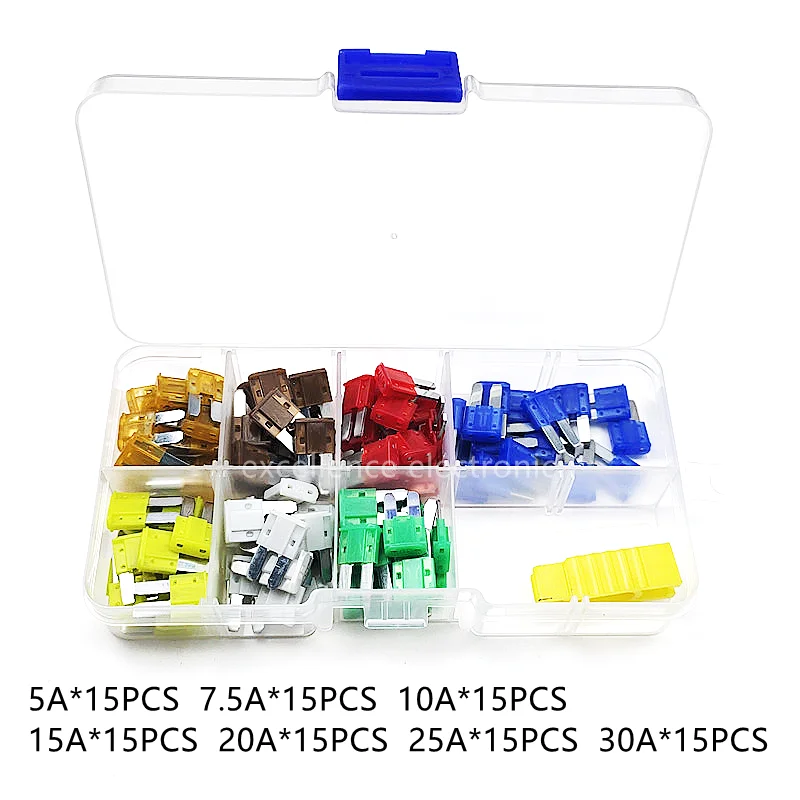 Mini M2 Auto Long Foot Fuse Combo Kit 5A 7.5A 10A 15A 20A 25A 30A Micro2 Car Fuse Combination with Puller Tool