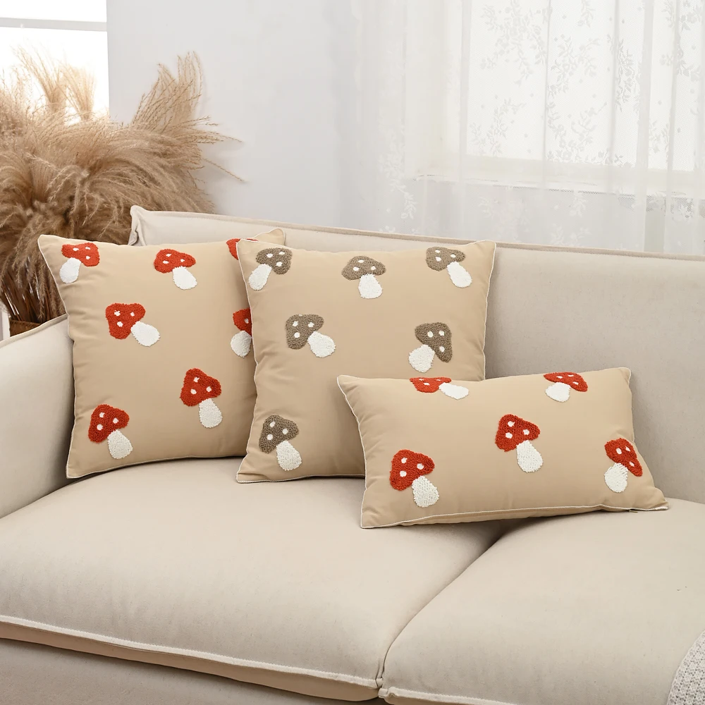 BUYNOW الفطر المطرزة المخدة ريفي خمر الأمريكية غطاء الوسادة غرفة نوم المنزل السرير السرج ديكور cojines الفقرة سالا #2