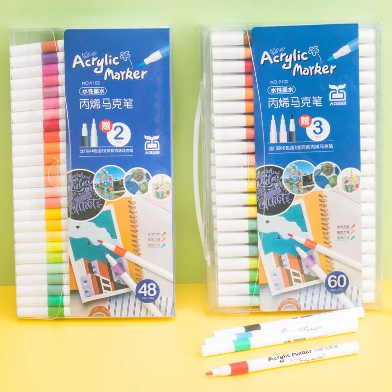 

12/24/36/48/60 Colors Acrylic Markers Set DIY Painting Water-based Color Pens Children's Graffiti Brushes