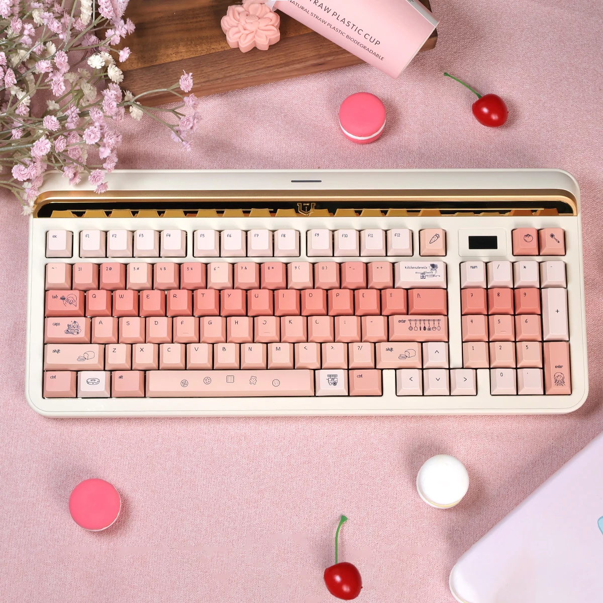 URE Cooking Girls theme Keycaps 144 Keys Dye Sub Cherry Profile PBT Keycaps Pink Custom For MX 64/87/96/104 Mechanical Keyboard