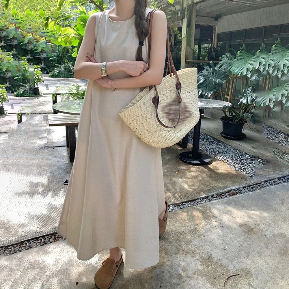 

Womens Backless Halter Sleeveless Tank Top Dress Loose Casual Long Skirt Backless Versatile Female Top