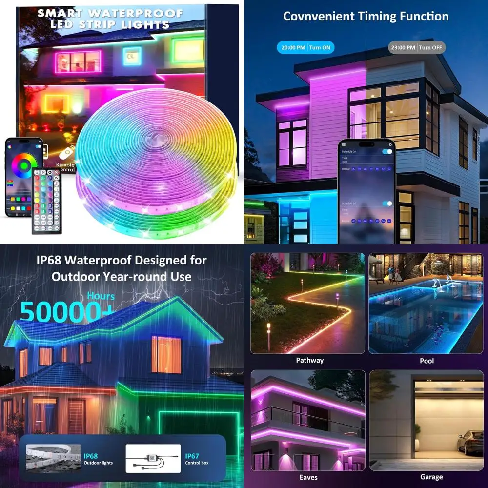 

RGB LED Strip Lights 200FT Outdoor, IP68 Waterproof with Music Sync, App & Remote Control, Ideal for Balcony, Roof, Garden, Stai
