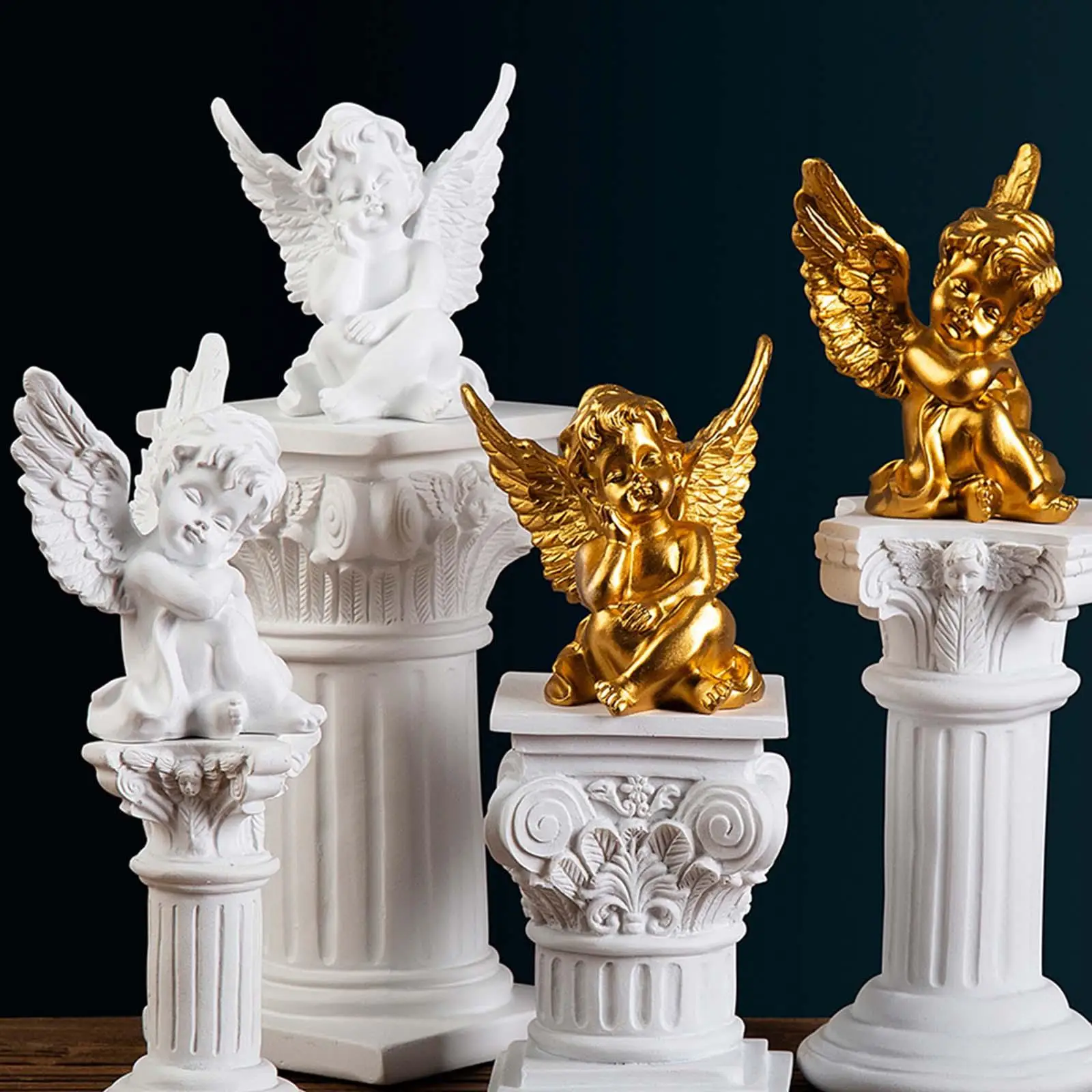 Mini Cherubs Angels Statues 2 Pcs Resin Decor for Christmas Thanksgiving Anniversary Gift Tabletop Display