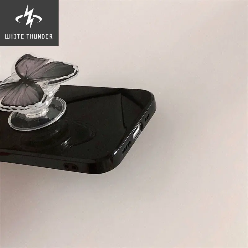 Korean Style Personality Black Butterfly Bracket Silicone Anti-fall Shell For iphone 11 12 13 Pro Max X Xs Xr 7 8 P Phone Case