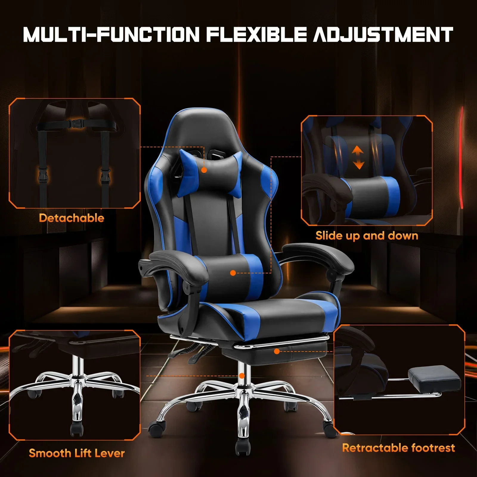 

Adjustable Swivel PU Leather With Headrest Ergonomic Racing Gaming Chair Silla Ergonomíca Cadeira Computer Relaxing Chair