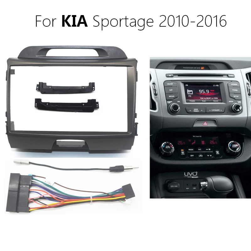 9 inch Car Radio Fascia For KIA Sportage 2010-2016 Stereo Panel Mounting Bezel Faceplate Dash Frame Kit+Harness+Radio Antenna