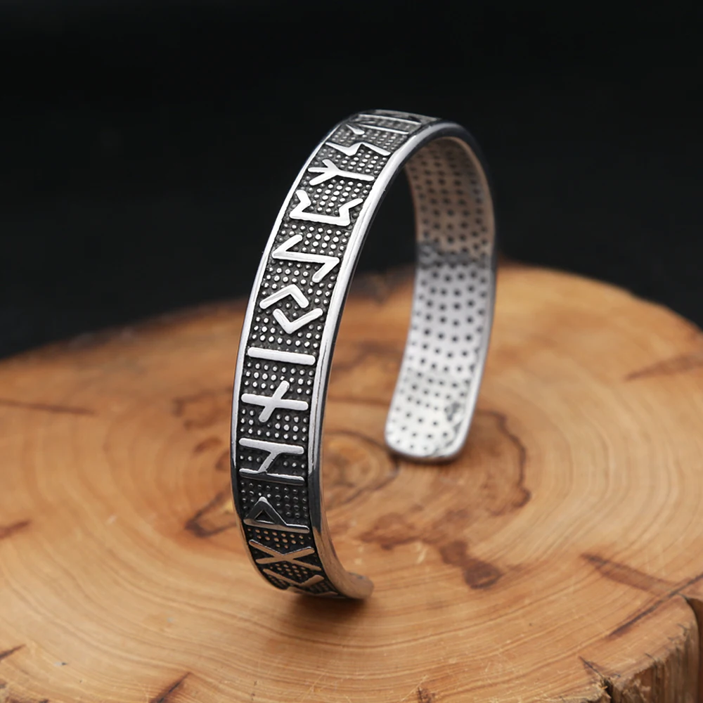 Vikings Stainless Steel Nordic Runes Bracelet For Men Women Amulet Vintage Fashion Odin Cuff Bangles Punk Jewelry Couple Gifts