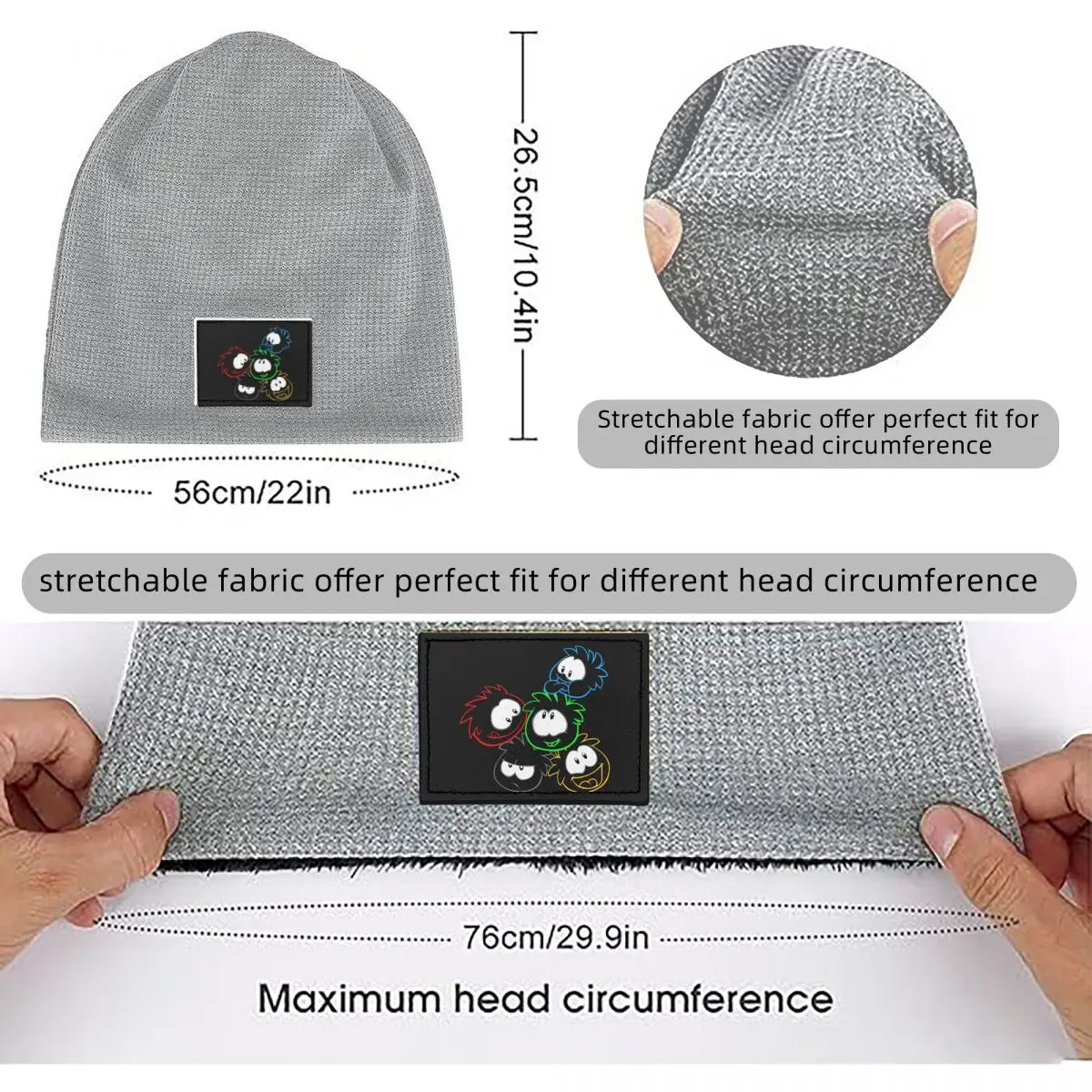 Club Penguin Puffle Group Waffle Knit Fleece Lined Beanie with PU Leather Patch Unisex Warm Winter Soft Cap