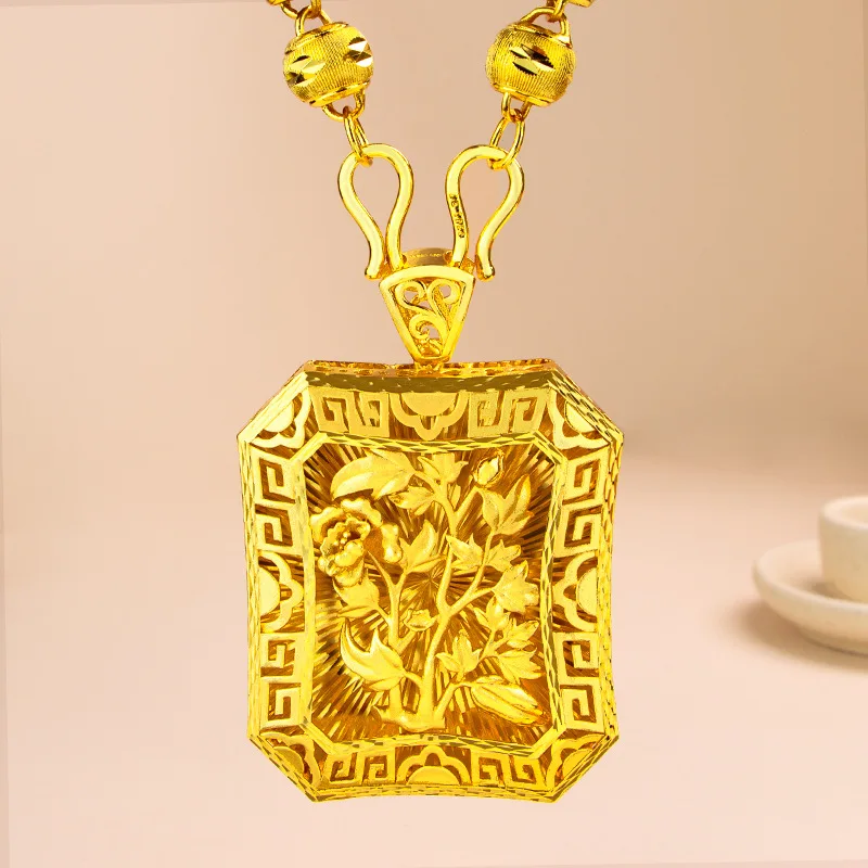 9999 gold flower men's and women's pendant charm, featuring trendy Chinese style, grand and elegant,