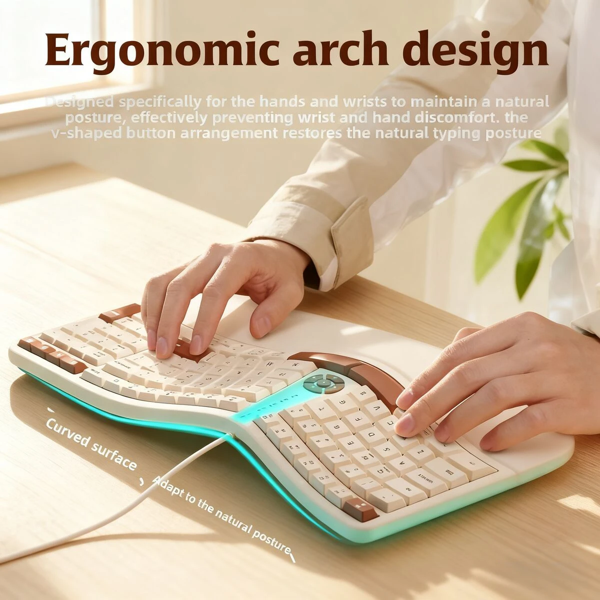 

Creative Arch Design Ergonomics Wired Keyboard With Wrist Rest and Hand Support Adjustable Angle Office Keyboard For PC Laptop