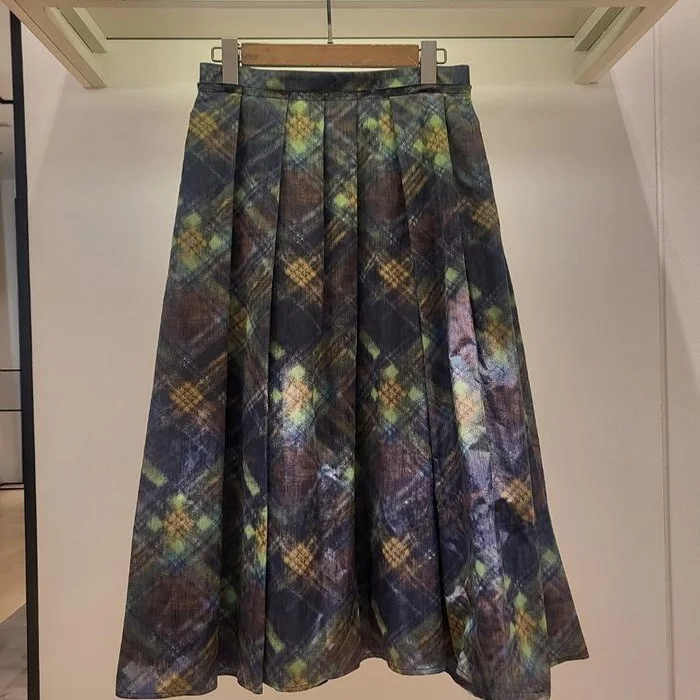 

Ele High Waist Pleated Midi Skirt Commute Versatile Slimming f-length A-Line Skirt Korean Sle Floral Print Zipper De...