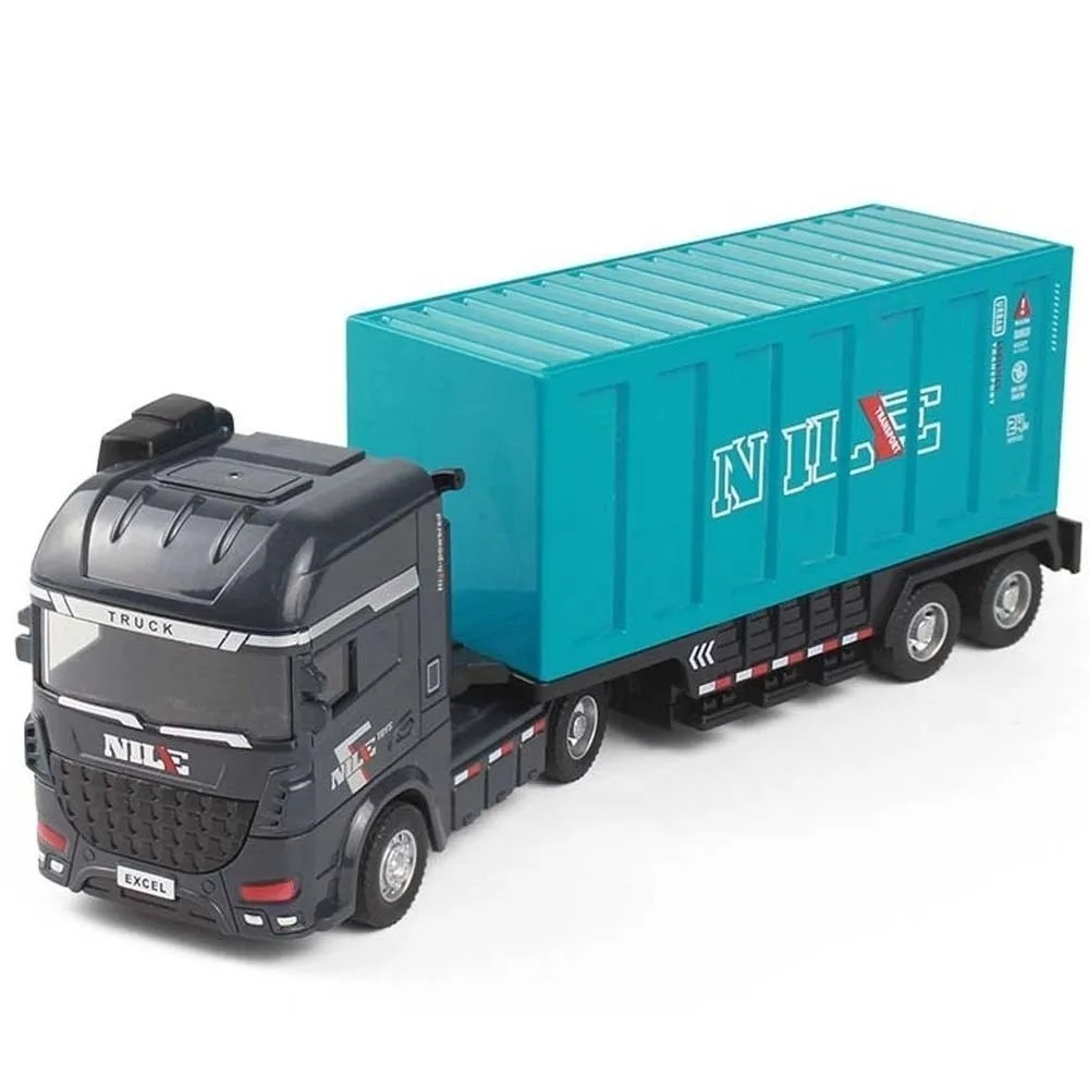 Scale 1:64 Alloy Trailer Model Diecast Metal Movable Joint Mini Container Truck Transport Vehicle Pull Back Fence Car Toy