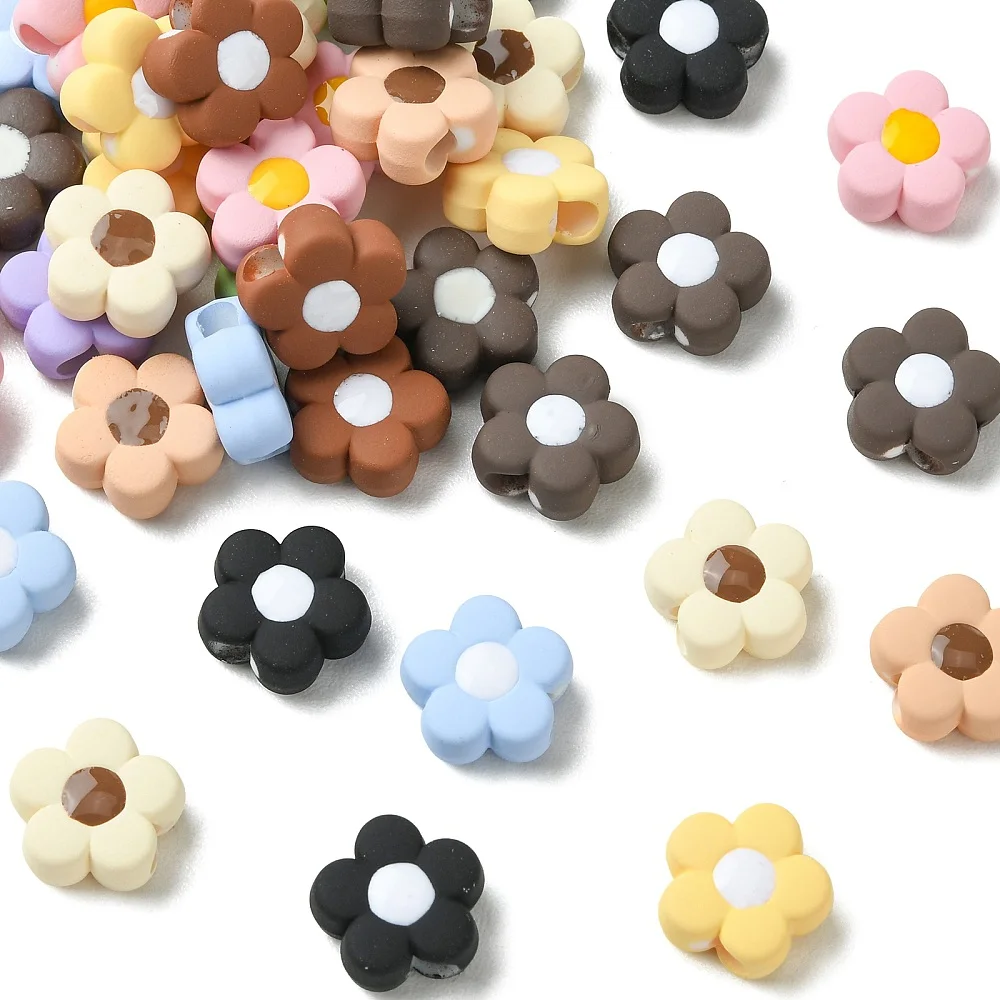 40pcs Mixed Color Acrylic European Flower Beads Large Hole Floral Loose Spacer Beads for DIY Bracelet Necklace Jewelry Making