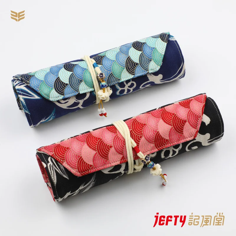 Bolsa para bolígrafos hecha a mano con tinta japonesa 5 + 1, paquete múltiple de gamuza, cortina de protección para almacenamiento de bolígrafos, estuche para lápices Kawaii, bolsa enrollable