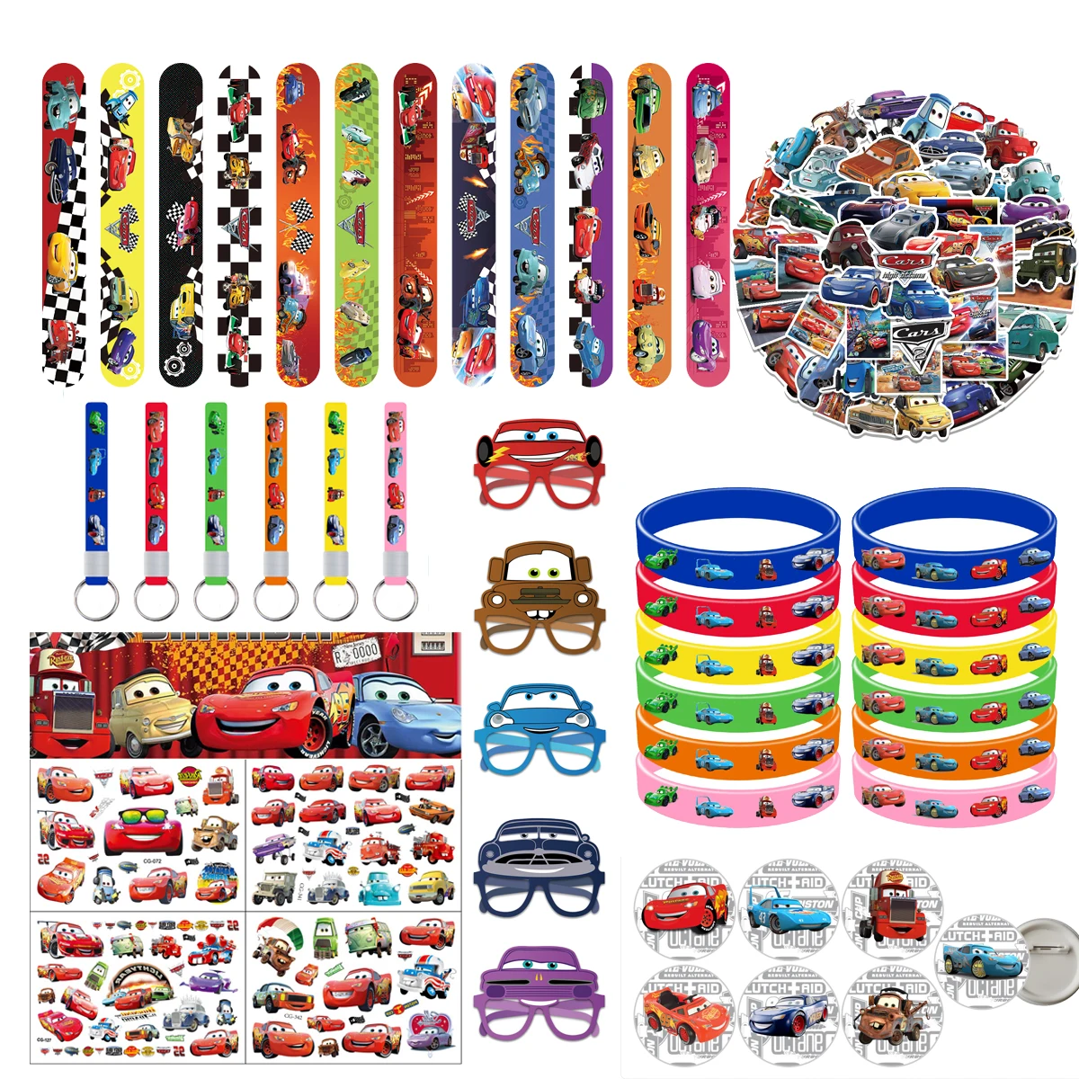 Disney Cars Party Favor Lightning McQueen pegatinas Slap pulseras llaveros regalo Navidad medias relleno suministros para fiestas