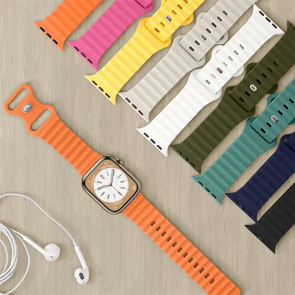 Ocean Band für Apple Watch Armband 46 mm 45 mm 44 mm 40 mm 41 mm 42 mm Schmetterlingsschnalle Silikonarmband iWatch Serie 11 SE 10 9 8 7 6