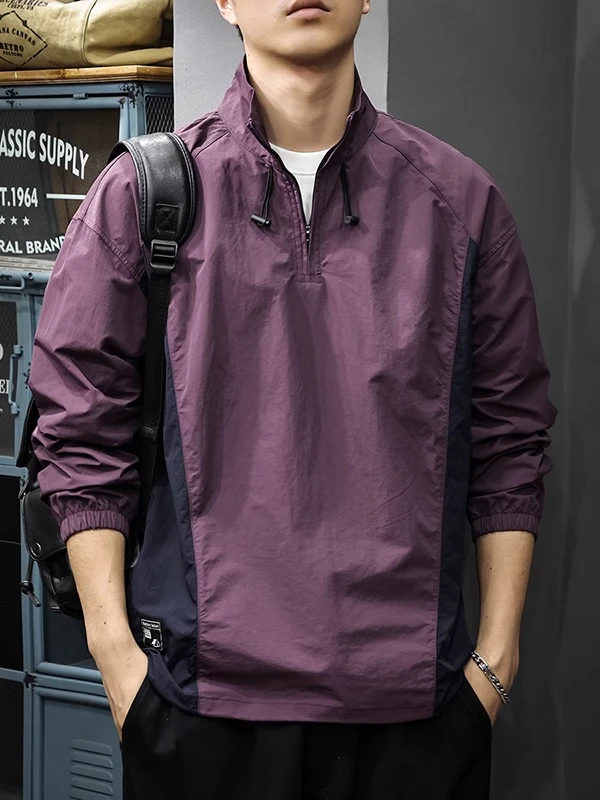 

Мужская летняя куртка большого размера с воротником-стойкой на молнии, американского стиля, для активного отдыха, из ледяного шелка, быстросохнущая, рабочая, с длинными рукавами, в стиле колор-блок, для горного туризма.