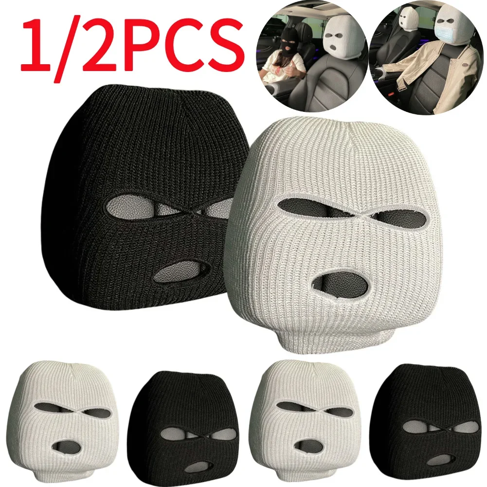Halloween Car Headrest Cover Decoration Three Hole Headrest Cover Funny Car Seat Headcover Car Anti-Theft Warning Accessories