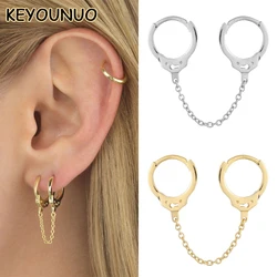 KEYOUNUO Gold Filled Silver Color Double Hoop Earrings For Women Piercing Tassel Chain Handcuffs Earring Jewelry Wholesale