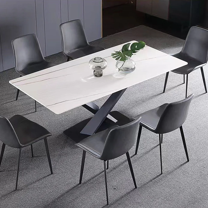 High Quality Modern Home Furniture Retractable Dinning Room Table Sets Stainless Steel Marble Dining Table