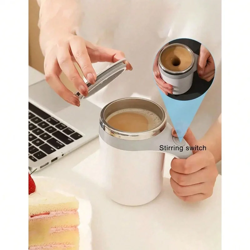 1pc Stainless Steel Mug With Mixing Rod Self-Stirring Cup Coffee Milk Mixer Warm Bottle Automatic Mixing Cup Rotating Water Cup